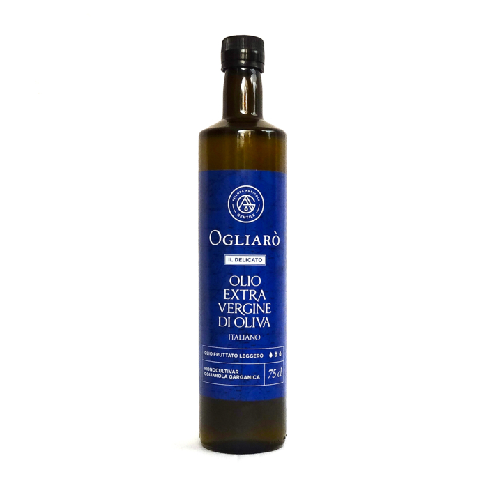 Bottiglia olio evo 750 ml extravergine fruttato leggero Ogliarò Il Delicato